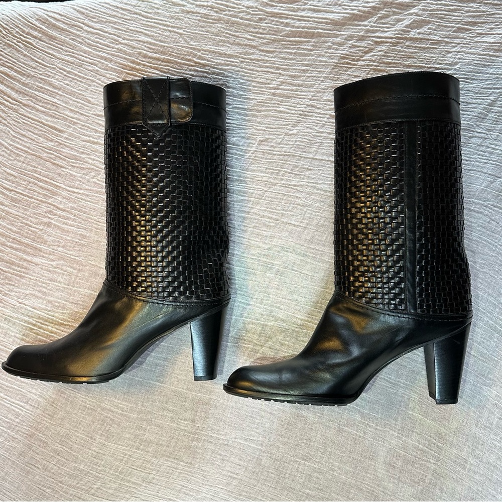stuart weitzman size 10 woven black leather boots